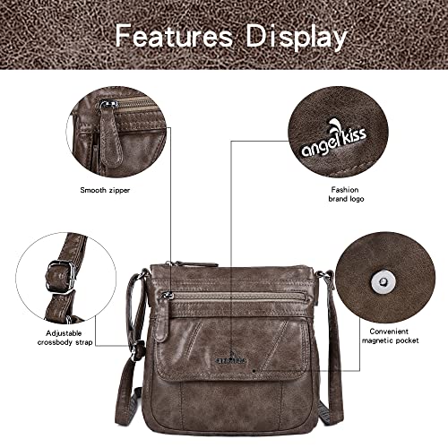 Angelkiss Small Womens Crossbody Bag Leather Shoulder Purse for Women Hobo Bag with Adjustable Shoulder Strap - color: 16taupe