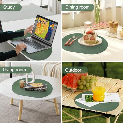 Faux Leather Placemats Set of 6 with Matching Coasters, Heat Resistant PU Oval Placemats, Waterproof Wipeable Washable Place Mats, Non-Slip Table Placemats for Dining Table Kitchen Patio - color: Green-grey, size: Set of 6
