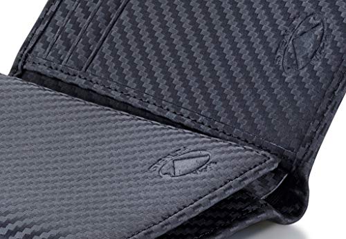 Stealth Mode Trifold Leather Wallet for Men with RFID Blocking (Carbon) | Top Grain Napa Leather, 9 Card Slots, ID Window, Gift Box – Gift for Dad, Husband, or Son - color: Carbon Fiber