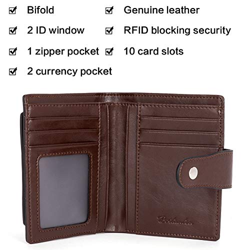 BOSTANTEN Leather Womens Wallet Small RFID Blocking Credit Card Holder | Removable ID Window, Zipper Coin Pocket, Bifold, Minimalist, Fits Small Purses, Daily Use, Ladies Gifts, Coffee - color: 3-coffee