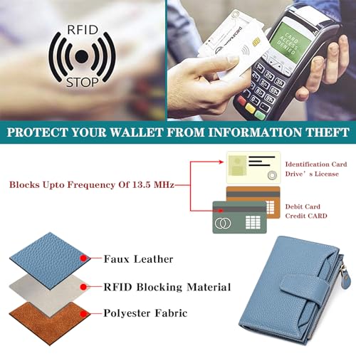 Small Wallet for Women Leather Bifold Compact RFID Blocking Small Womens Wallet Purse - color: Aa-Blue