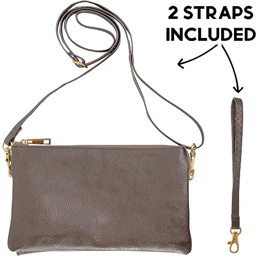 Vegan Leather Crossbody Wristlet Purse for Women - Small Convertible Clutch - color: Gunmetal Bronze