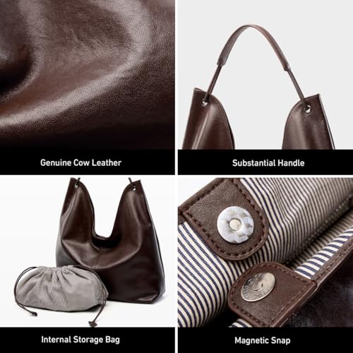 Women Genuine Leather Shoulder Bag Purse Classic Hobo Bags Quality Cowhide Tote Handbag for Lady - color: Black