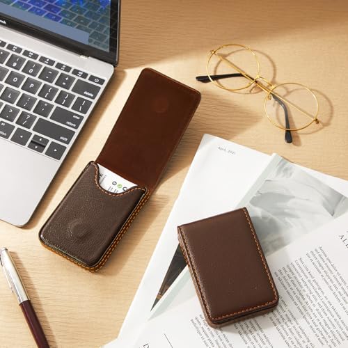 Outus 4 Pieces Business Card Holder, Gift for Husband Him Men PU Leather Business Card Case Pocket Wallet with Magnetic Shut for Valentine's Day Gift(Coffee) - color: Coffee