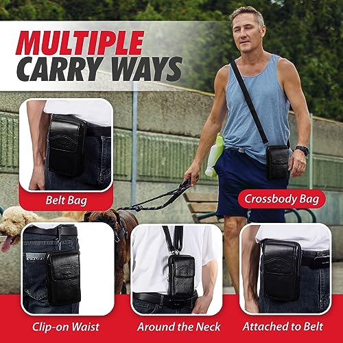 Genuine Leather Phone Holster Fits for iPhone 16 Pro Max 15 Pro Max 14 Pro Max 13 Pro Max Samsung Galaxy S25 Ultra S24 Ultra Belt Pouch Belt Clip Wallet Case Phone Bag Crossbody Purse (Black) - color: Black
