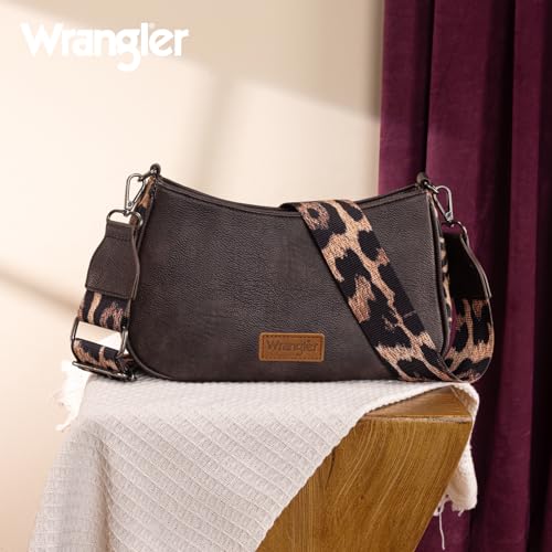 Wrangler Shoulder Bag for Women Western Small Purse Hobo Handbag | Aztec, Underarm Bag, 2 Detachable Straps, Secure Zipper Closure, Back Pocket, Crossbody Bag for dates, travel and everyday - color: Coffee