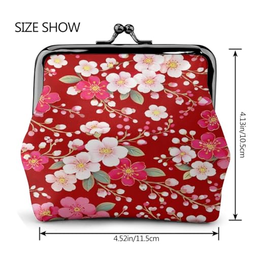 Kiss-lock Coin Purse for Women Change Purses Cute Small Coin Pouch Tiny Coin Wallet (Red Floral) - color: Red Floral