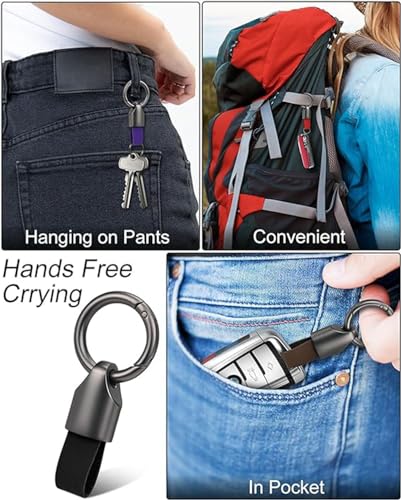 Car Key Chain Clip Leather Keychain Key Fob, Key Chain Rings for Car Keys Key Holder with Zinc Alloy Buckle for Men - color: Gold Gray