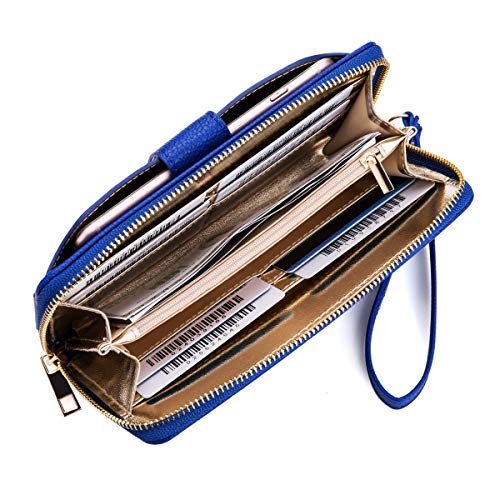Women Wristlet Wallet with Cell Phone Holder Zip Around Handbag … - color: Blue