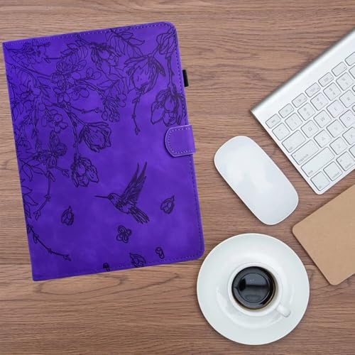 Case for Kindle Fire HD 8 & 8 Plus (12th/10th Generation 2024/2022/2020) | Embossed Hummingbird PU Leather Flip Folio Stand Cover, Auto Wake/Sleep with Card Slot for Kindle Fire HD 8/8 Plus, Purple - color: A6 Purple