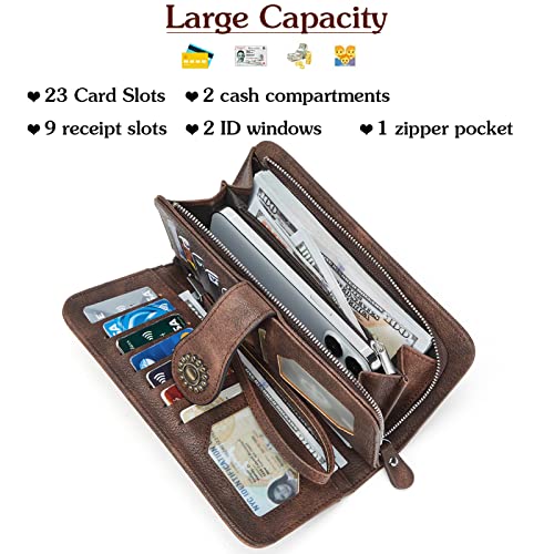 BOSTANTEN Leather Wallets for Women RFID Blocking Wristlet Clutch Purse | 13 Card Slots, Phone & Card Holder, Large Capacity, Long Bifold, Zipper Coin Pocket, Ladies Gifts, Coffee - color: 1-1-coffee-rg