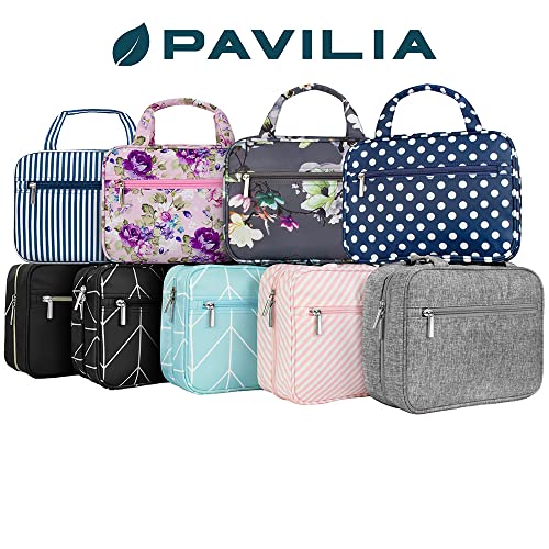 PAVILIA Hanging Toiletry Bag for Women Men, Makeup Organizer, Stripe Navy - color: Navy Stripe