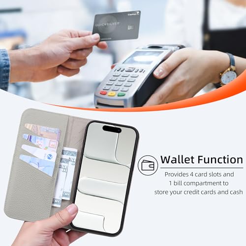 VISOUL Pebbled Leather Wallet Case for iPhone 17 Pro Max 6.9" 2025, Genuine Leather Flip Folio Cover with RFID Blocking Card Holders, Kickstand, Soft TPU Protective Flip Cover -Black+Gray - color: Black+Gray