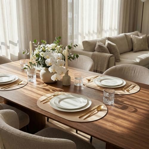 Oval Placemats 2mm Ultra Thick Faux Leather Table Mats, Heat Resistant Waterproof Wipeable Dining Mats for Kitchen Table, Set of 12, Beige - color: Beige, size: Placemats set of 12