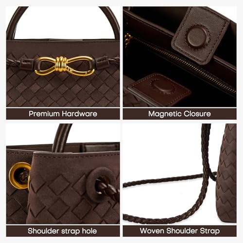 Woven Tote Bag for Women Leather Shoulder Handbag Designer Top Handle Purses - color: B-black