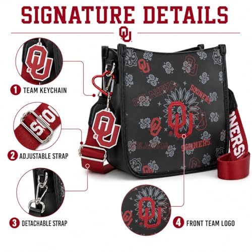 NCAA Crossbody Bags for Women, Leather Crossbody Purse with Adjustable Strap Shoulder, Shoulder Handbags for Gift - color: Ou-black