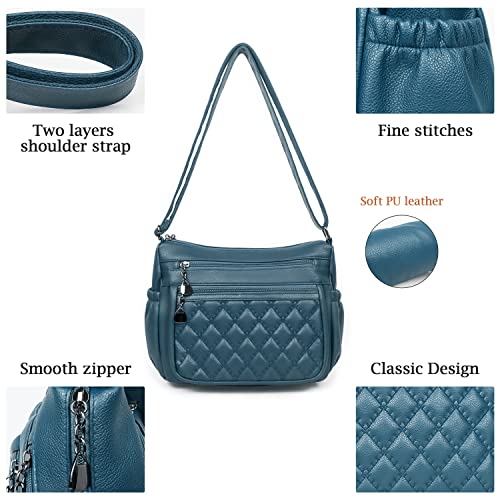 Crossbody Purse for Women Ladies Soft PU Leather Shoulder Bag Medium Roomy Handbag Fashion Tote Top Handle Satchel - color: 8963-lake Blue