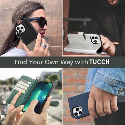 TUCCH Wallet Case for iPhone 13 Pro Max (6.7") 2021, 4 Card Holders, White | RFID Blocking, Viewing Stand, Shockproof TPU Shell, PU Leather, Magnetic Closure, Protective Folio Flip Cover - color: White