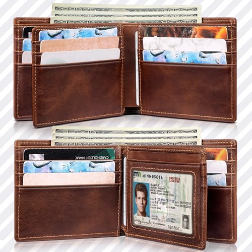 Artpaxy Mens Wallet Bifold Genuine Leather RFID Blocking Wallet for Men with 1 ID Windows 13 Card Holders 2 cash pockets 1 Gift Box - color: Deep Brown