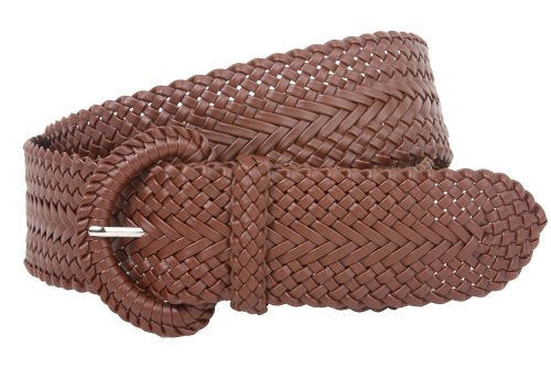 Beltiscool 2 Inch Wide Hand Made Soft Metallic Woven Braided Round Belt - color: Brown, size: m/l (32"-34" waist)
