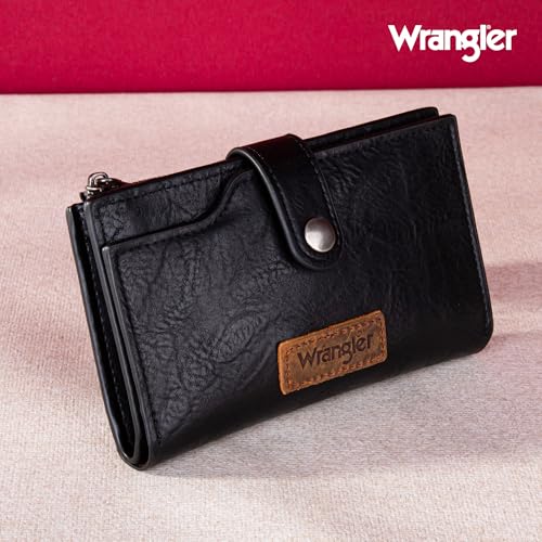 Wrangler Wallet for Women Bifold Card Holder with Zipper and ID Window - color: A-Black