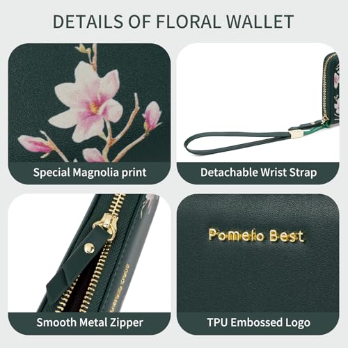 Pomelo Best Wristlet Women Wallet Floral RFID Clutch Purse - color: Dark green