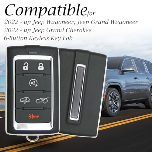 Genuine Leather Smart Key Fob Case Compatible with Jeep Wagoneer, Jeep Grand Wagoneer, Jeep Grand Cherokee 2022-2025 (6-Button, Red) - color: Red, size: 6-Button
