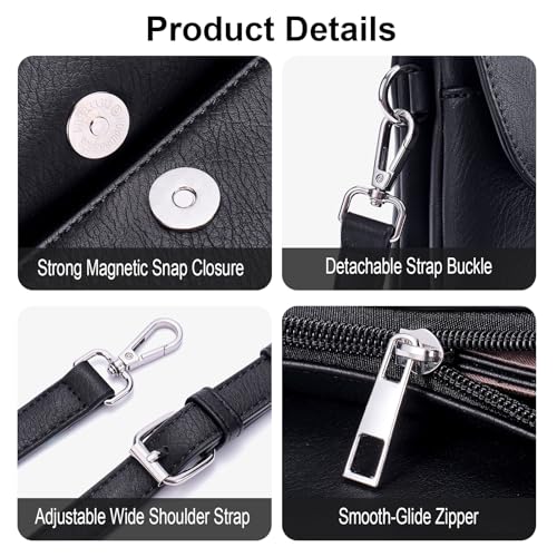 RFID Crossbody Bags for Women Vegan Leather with 2 Straps White | Purse Shoulder Bag Travel Cell Phone - color: Black