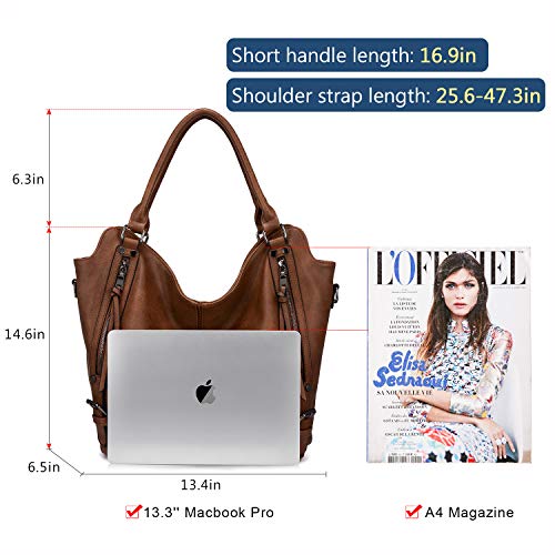 Tote Bag for Women PU Leather Shoulder Bags Fashion Hobo Bags Large Purse and Handbags with Adjustable Shoulder Strap - color: Brown