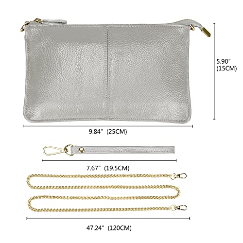 Uromee Genuine Leather Wristlet Wallet Clutch Purses with Detachable Chain | Crossbody Bag Handbag with removable Shoulder Chain for Women Daily Shopping - color: 0219 Light Grey