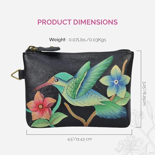 Anna by Anuschka Women's Hand Painted Leather Coin Pouch Purse - color: Birds in Paradise Black