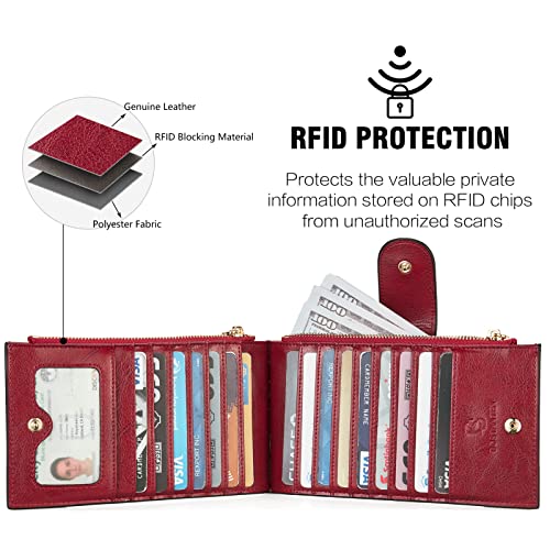 BOSTANTEN Leather Womens Wallet Large RFID Blocking Slim Card Holder - color: 5-Wine-Red