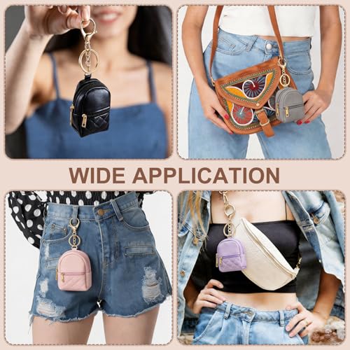 MECCANIXITY Mini Backpack Keychain, Tiny Coin Purse Keychain Cute PU Leather Cosmetic Bag with Zipper for Women Card Keys Pocket Data Cable Organizer, Purple - color: Purple