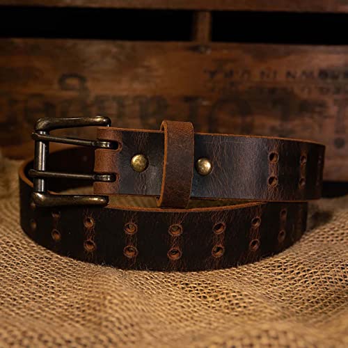 Men’s Classic Leather Belt, Double Prong Retro Style, Antique Brass Buckle, 1 ½” Width, Amish handmade in the USA - color: Black, size: 40 Inch