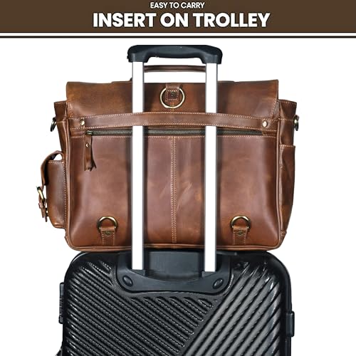 leather messenger bag backpack for men and women - color: Light Brown