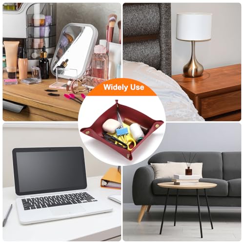 HARFINGTON 3pcs PU Leather Valet Tray Unisex Folding Mini Small Big Catchall Portable Entryway Table Nightstand Bedside Desk Tray for Key Wallet Watch Coin Jewelry Dice, Brown - color: Brown