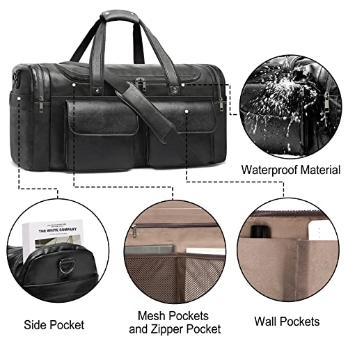 Travel Duffel Bag for Men Women, Large PU Leather Carry on Duffle Bags for Traveling, Waterproof Overnight Weekender Duffel Bag with Shoe Compartment - Perfect for Daily Use/Birthday Gift - color: Black