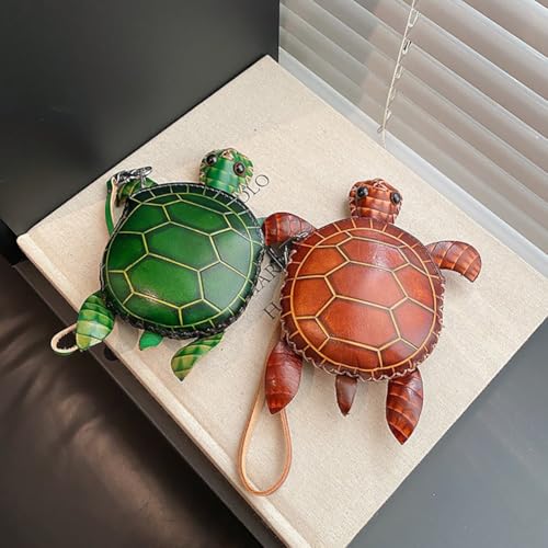 3D Turtle Shaped Leather Coin Purse, Cute Animal Wristlet Pouch for Change, Cards &Keys, Novelty Cartoon Mini Clutch Handbag (Brown) - color: Brown