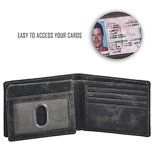 Wallet for Men Slim RFID Blocking Leather Bifold Minimalist 2 ID Windows Gift Box Carteras Para Hombres (DISTRESSED, ANTHRACITE) - color: ANTHRACITE DISTRESSED