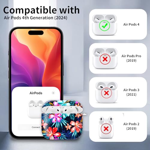 Compatible with AirPod 4th Generation Case Cover with Keychain, Full Protective Shockproof Wireless Headphone Case for Women Men Girl (Colorful Flowers) - color: Colorful Flowers