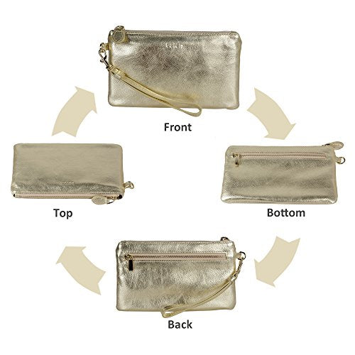 befen Genuine Leather Wristlet Clutch RFID Blocking Bag Cell Phone Purse | Cell Phone Wristlet Clutch for Women, Small Wallet Purses with RFID Blocking Card Slots - color: Gold