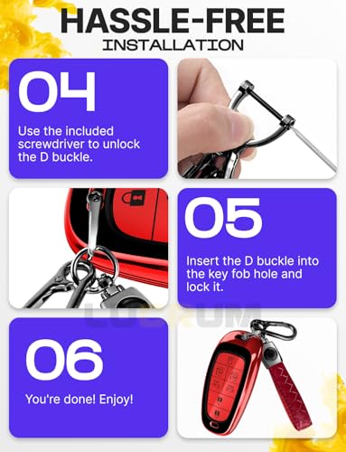 Lucrum Compatible with Hyundai Key Fob Cover & Keychain | Fits Santa Fe, Sonata, Tucson, Grandeur, Ioniq 5, Palisade, Nexo - For 7 Button Remote (2019-2025) - Red and Black - color: Red & Black, style: 7 Buttons_1