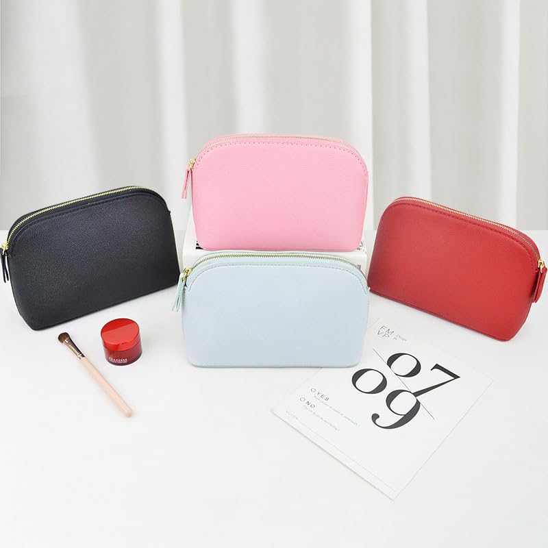 Makeup Pouch for Purse, Waterproof Cosmetic Organizer Bag Pu Leather Travel Pouch (Black) - color: Black