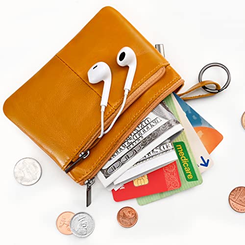 Light Brown Genuine Leather Multi-Functional Wallet - Compact Card Holder, Coin Purse & Key Organizer with 3 Zippers, Built-in Key Ring, Perfect for Travel, Work & Daily Use - color: Yellowish Brown