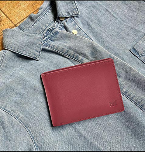Real Leather Mens Bifold Wallet RFID Blocking Slim Minimalist Front Pocket - Thin & Stylish with ID Window in Gift Box (Nappa, Red) - color: Red Nappa