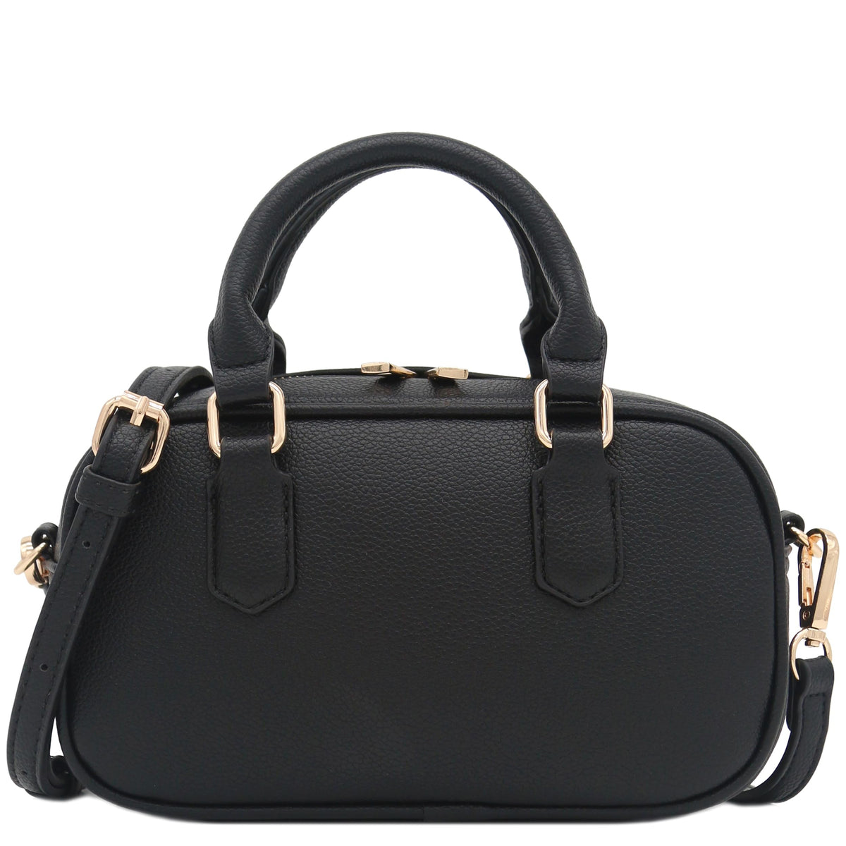 FashionPuzzle Mini PU Leather Satchel Purse Top Handle Crossbody Bag - color: Black