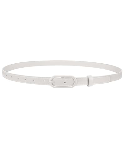 JASGOOD Women Skinny Belt for Jeans Dresses Fashion Thin Waist Belt with Oval Pin Buckle 0.7" Width - color: White, size: Fit waist size 27''-31''