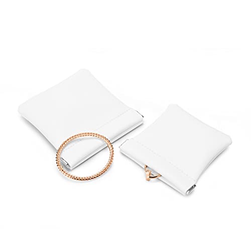White PU Leather Squeeze Jewelry Travel Pouch Multi-Use Gift Bag - color: Pearl White, size: 4.21"x4.33"