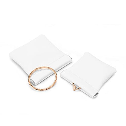 White PU Leather Squeeze Jewelry Travel Pouch Multi-Use Gift Bag - color: Pearl White, size: 4.21"x4.33"