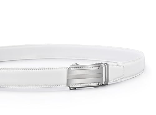 Men's Belt, Ratchet Dress Casual Belt with Adjustable Automatic Buckle Trim to Fit - color: White-04, size: 50"-55" Waist Adjustable